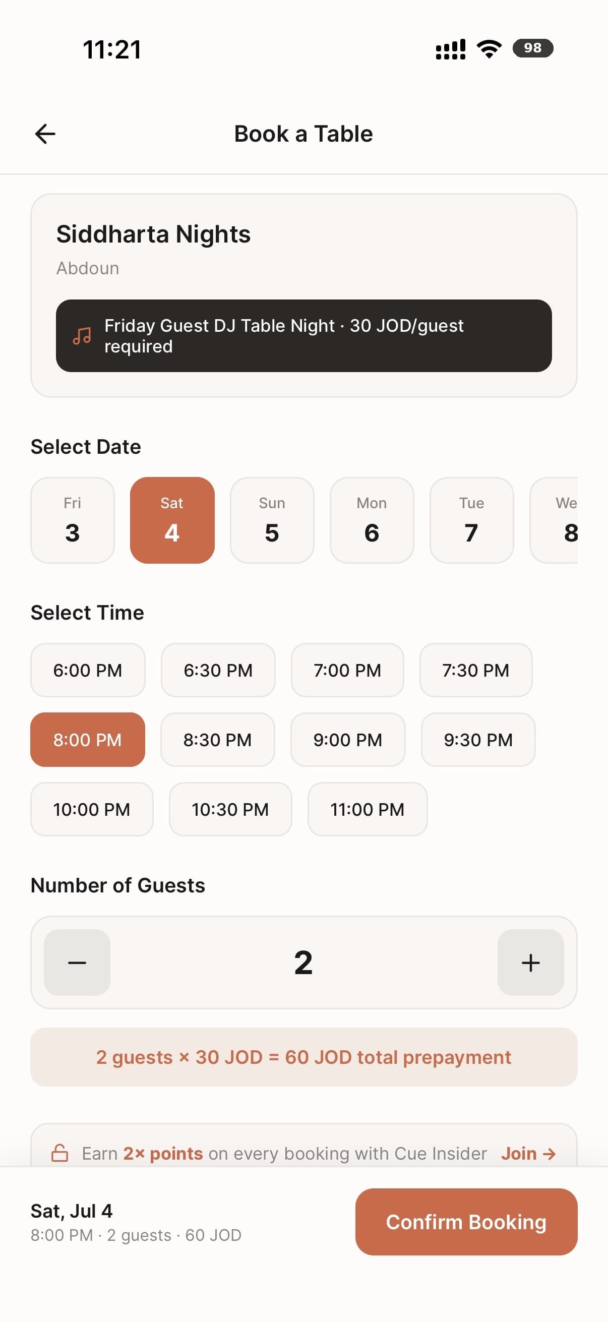 Request a table at venues across Amman.